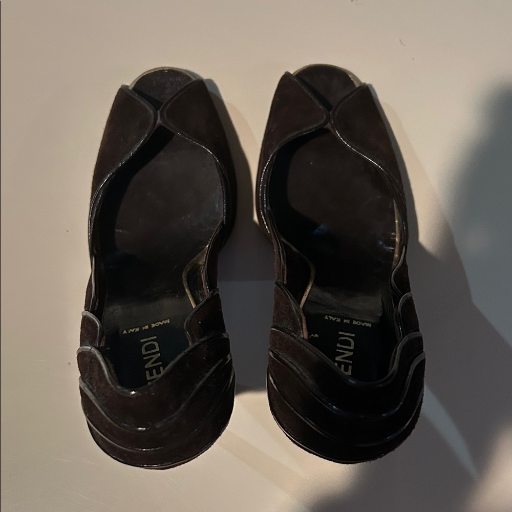 Fendi Brown Suede Peep-Toe Heels - Picture 6 of 11